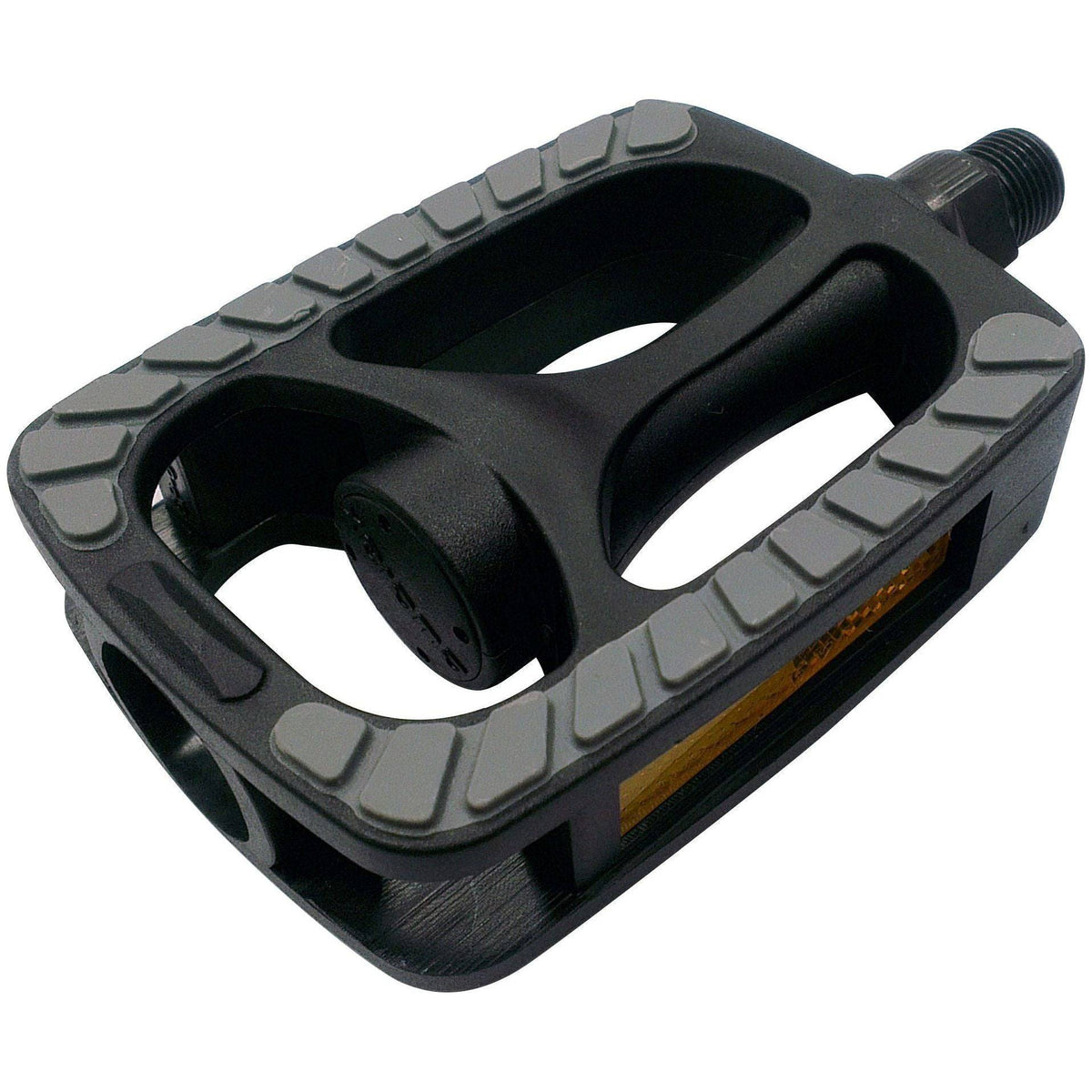 Zwarte Marwi SP-813 pedalen met grijze non-slip inlay, geschikt voor fietsen, zichtbaar in de afbeelding.
