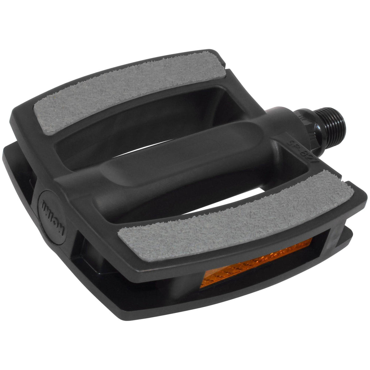 Zwarte en grijze Marwi SP-827 Zandblock® pedalen voor stads- en E-bikes, stevige en comfortabele fietspedalen.
