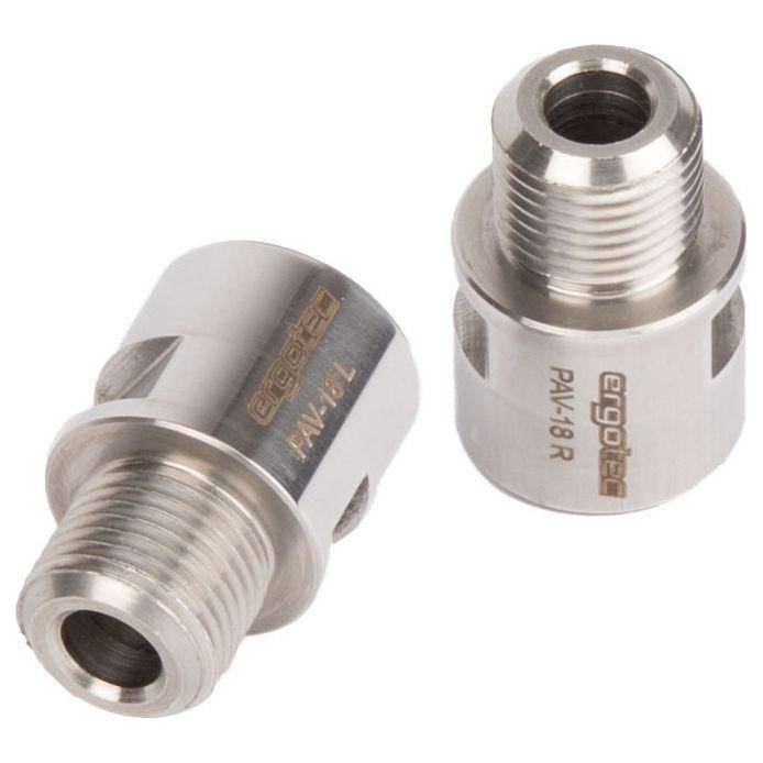 Rvs gepolijste pedaalverlenging 9/16" van Ergotec, accessoires voor fiets, zichtbaar met glanzende afwerking.