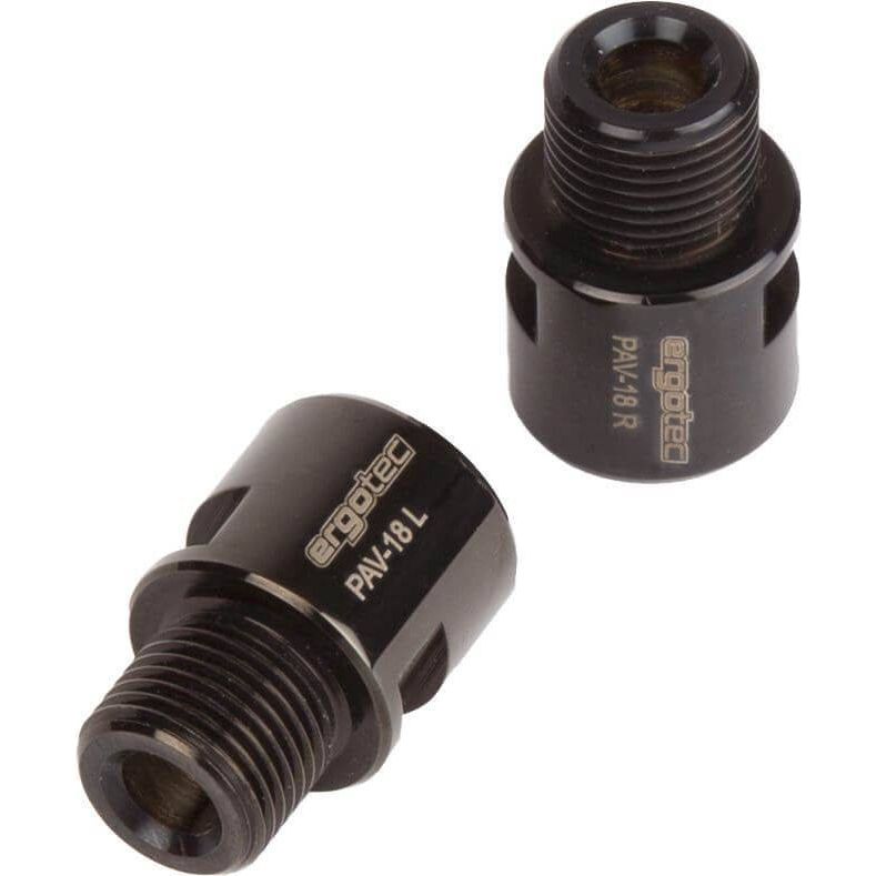 Zwart Rvs Ergotec pedaal verlenger 9/16" 18 mm accessoire voor fietspedalen, zichtbaar op afbeelding