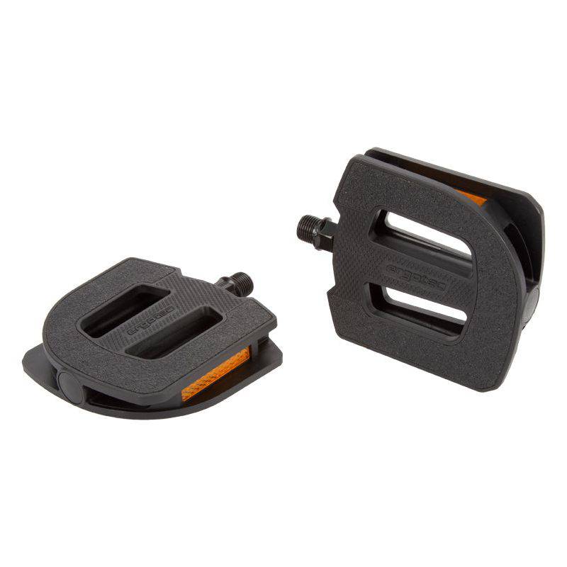 Zwarte Ergotec pedaalset met ep-lagers, 9/16" trapper set voor stads- en elektrische fietsen, 105 x 100 mm.