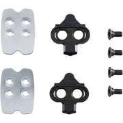 Shimano SPD schoenplaatjes set voor fietsschoenen, zwart met metalen clip en bevestigingsbout, geschikt voor SPD pedaalsystemen.