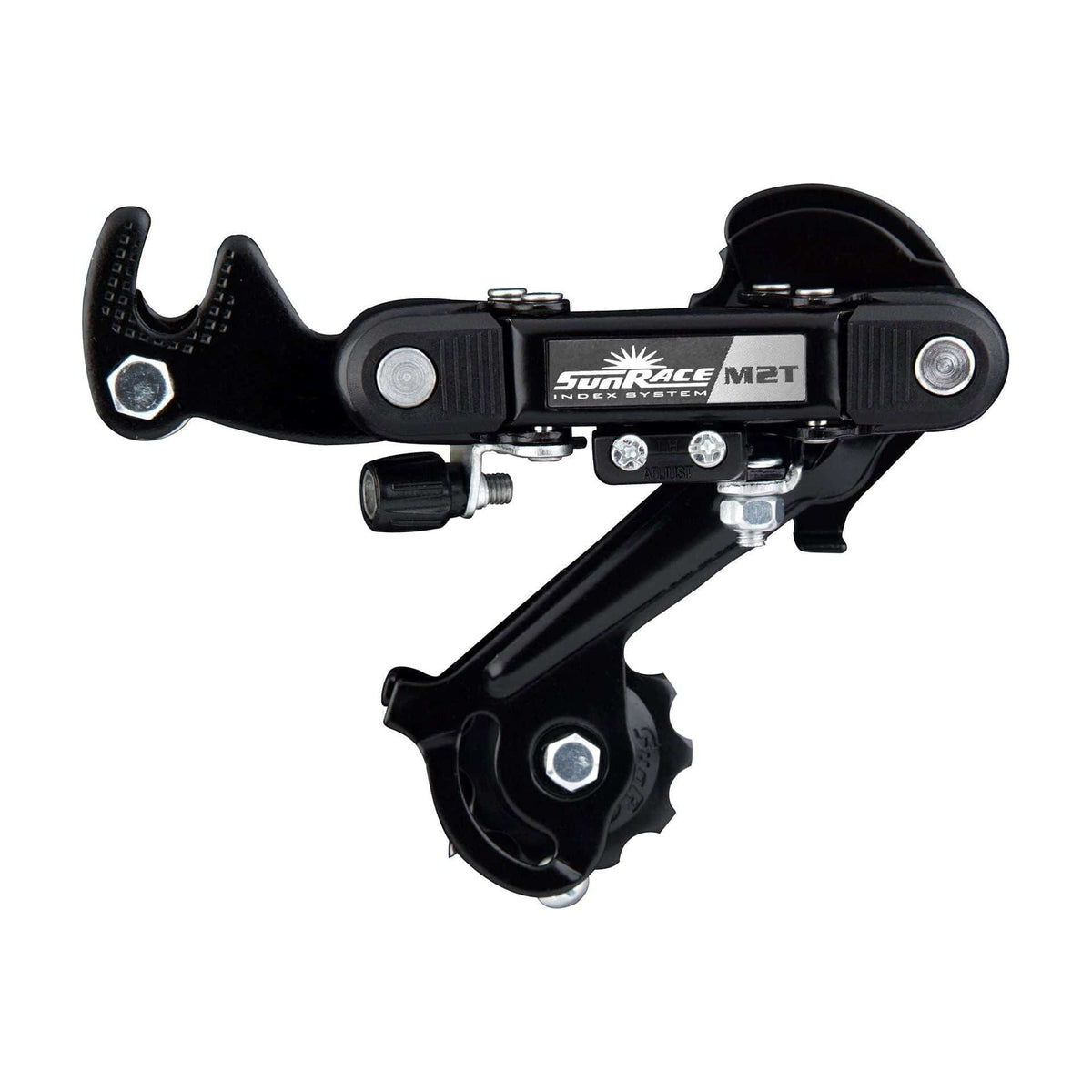 Sunrace achterderailleur Rdm2T 6/7V met lange kooi en haak voor directe montage op fiets.