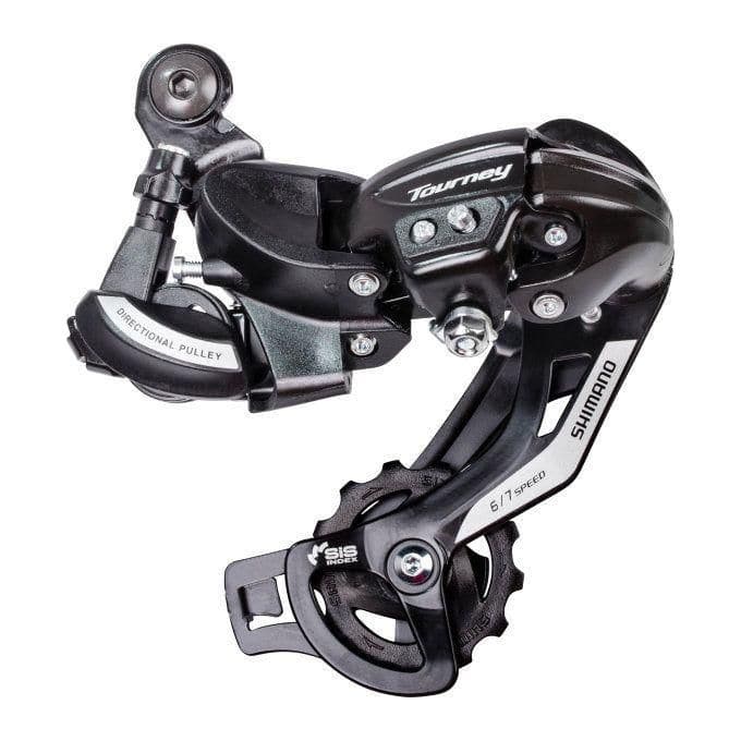 Shimano Tourney RD-TY500 achterderailleur met lange kooi voor 6/7/8-speed fietsen, zwart en compact ontwerp