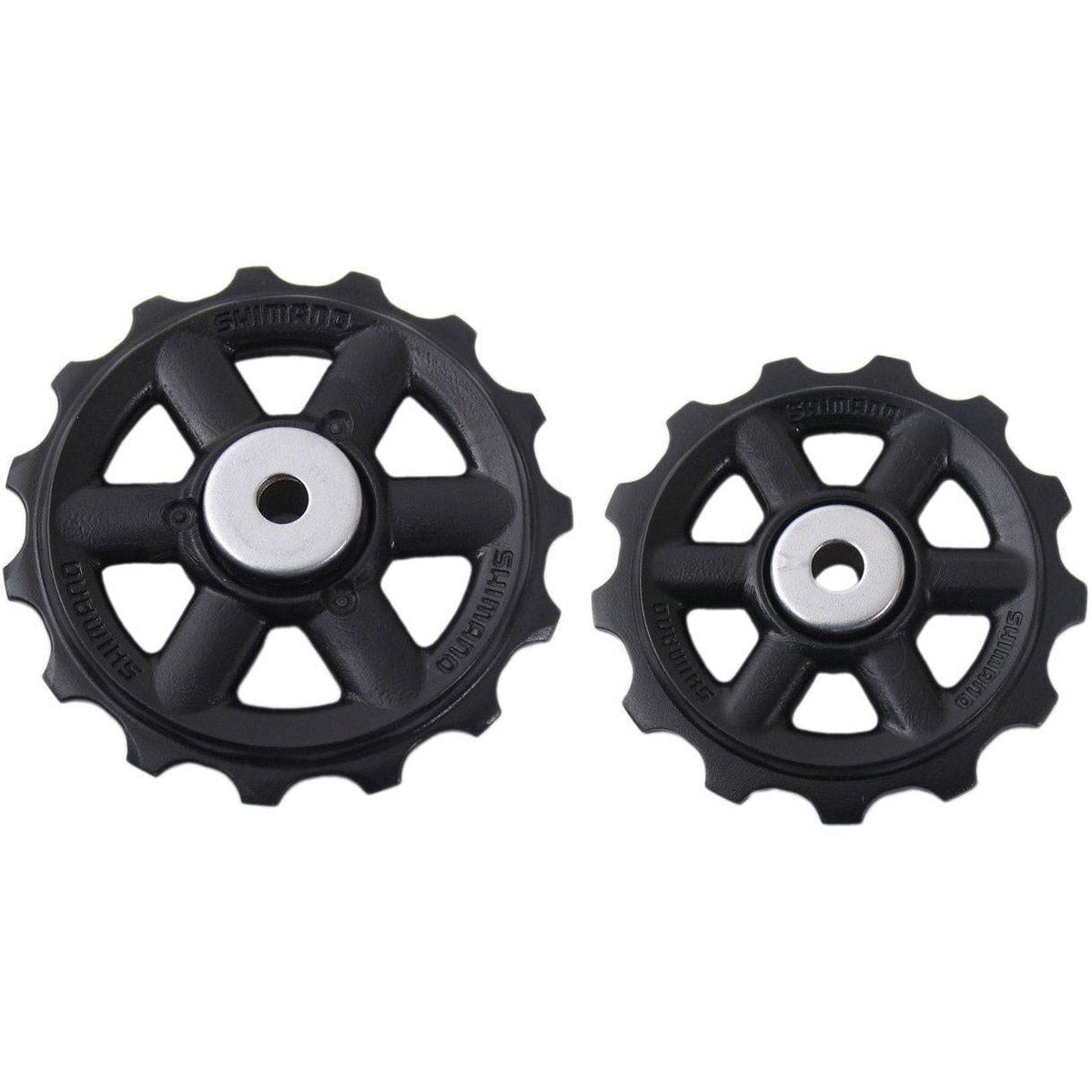 Shimano RD-M310/CT95 derailleurwieltje set met 13T en 15T wielletjes voor 8-speed fietsen, zichtbaar met metalen schijven.