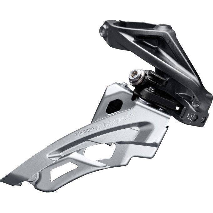 Shimano Deore FD-M6000 voorderailleur side swing hoge klem voor 40-42 tanden, geschikt voor mountainbikes en racefietsen.