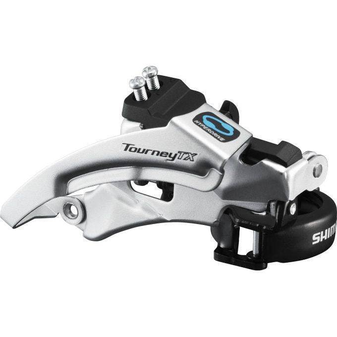 Shimano FD-TX800 voorderailleur voor 7/8-speed, zwart/zilver, top swing, lage klem, geschikt voor 42 of 48 tanden.