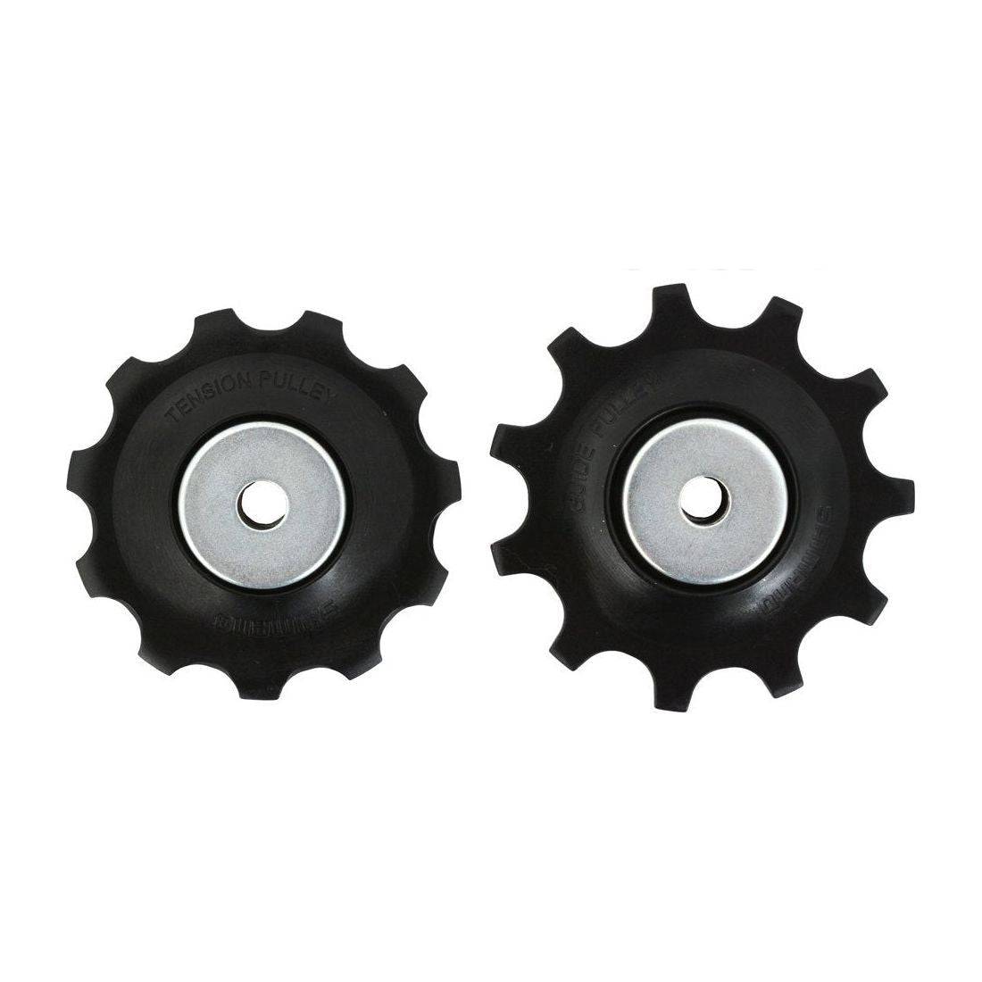 Shimano Deore RD-M6000 10-speed GS derailleurwieltjes, set van twee, met metalen geleiders voor soepele schakeling.