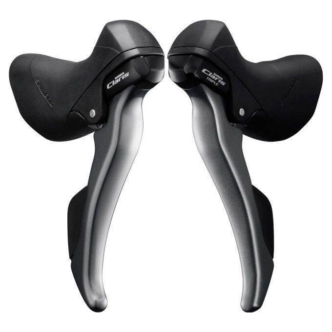Shimano Claris St-R2000 3x8 snelheidsversteller- en remhendelset voor racefietsen, zwart met bedieningsknoppen zichtbaar