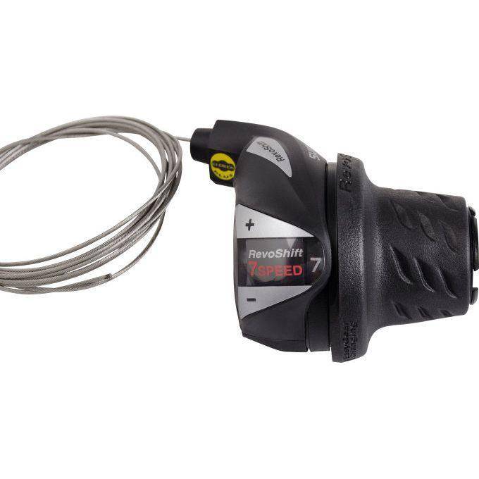 Shimano Tourney SL-RS36 3-speed shifter links, zwart en zilver, geschikt voor fiets, gedetailleerde close-up afbeelding.