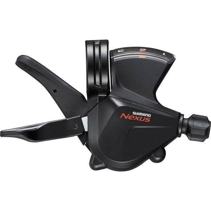 Shimano Nexus SL-C2010 Rapidfire Plus 3-speed schakelhendel voor fiets, close-up van de shifters met bedieningsknoppen