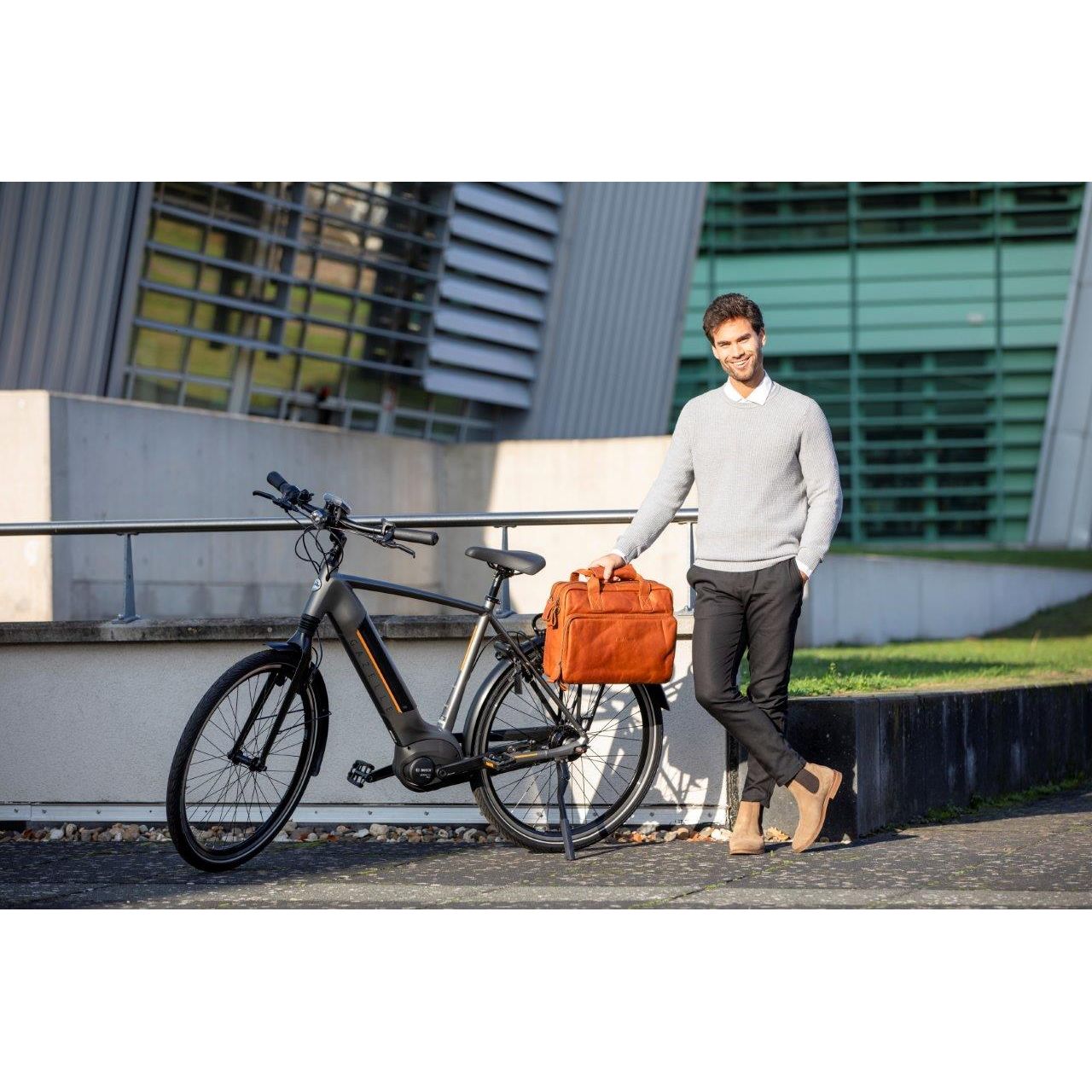 Sacoche de vélo New Looxs Cali 17 litres, 40 x 15 x 31 cm, en cuir de luxe, couleur cognac