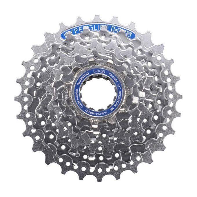 Shimano Cassette Claris CS-HG50 8-speed, 12-25T, zichtbaar op een fietsversnellingscassette.