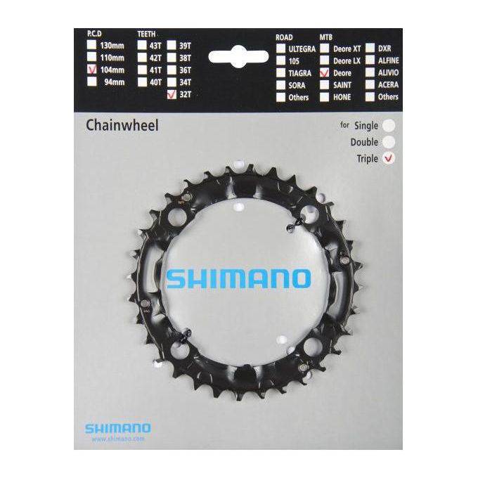 Shimano Deore FC-M480 kettingblad 44T voor 9-speed, zichtbaar met tandwielen en stevige constructie in close-up.