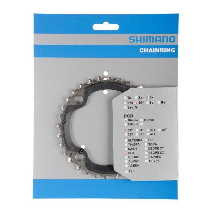 Shimano SLX FC-M670 32T aluminium kettingblad voor 10-speed fietsen, zilverkleurig en lichtgewicht.
