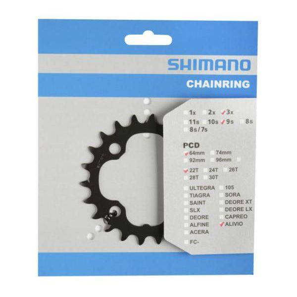 Shimano Alivio 36T kettingblad 9-speed staal zwart voor fiets, zichtbaar in de afbeelding.