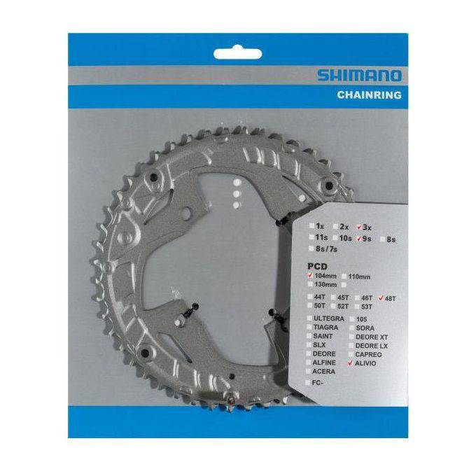 Shimano Alivio Fc-T4060 48T kettingblad voor 9-speed, zilverkleurig, zichtbaar met tandprofiel en montagemogelijkheden