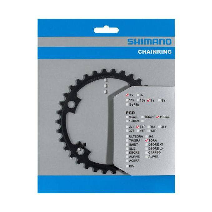 Shimano Sora FC-R3000 kettingblad 110 mm BCD voor 9-speed fietsen, zwart, met tandprofiel en bevestigingsgaten