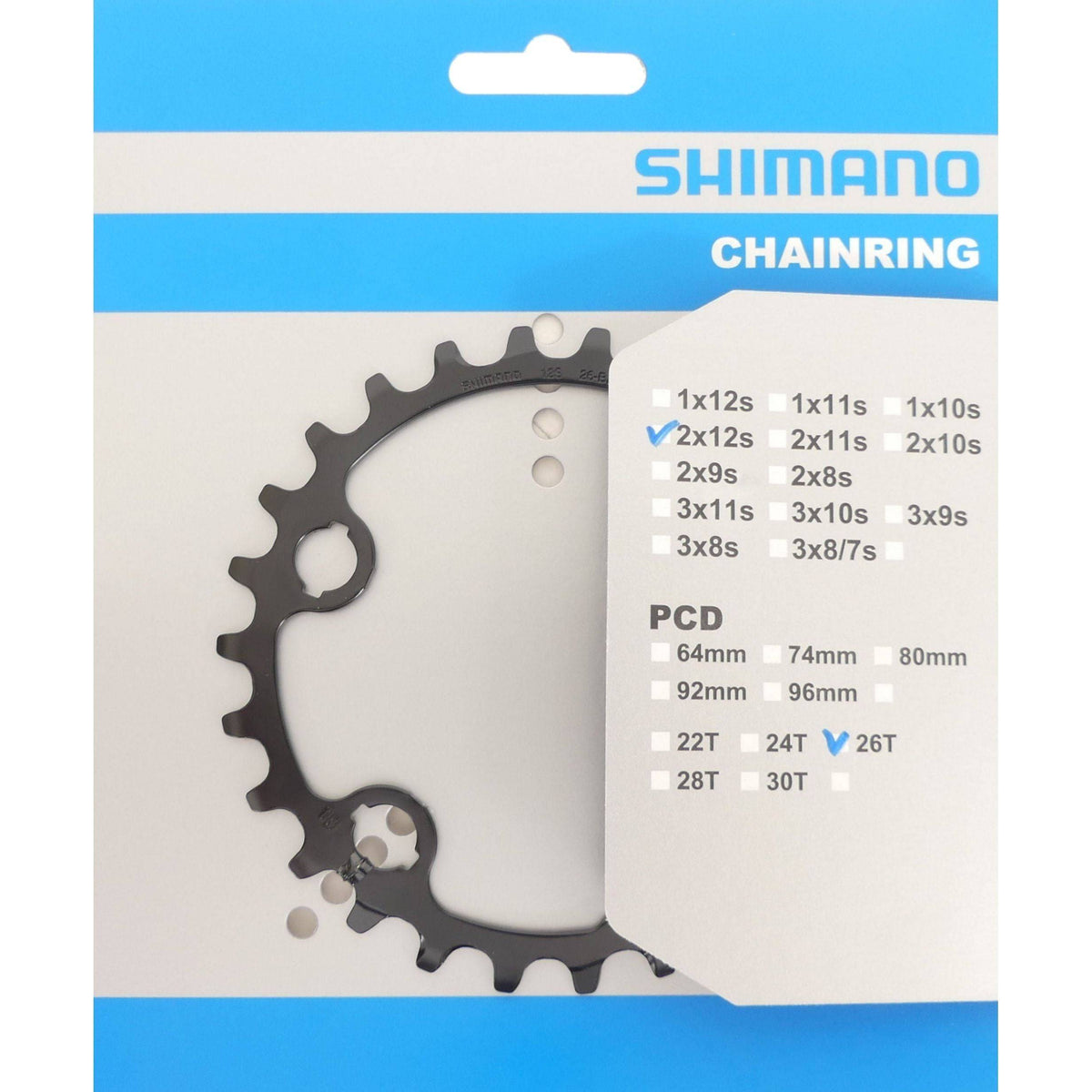 Shimano SLX 26T kettingblad voor 12 speed fietsen, zwart staal, geschikt voor FC-M7100 en FC-M7120 aandrijvingen