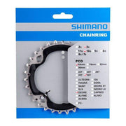 Shimano Deore FC-M6000 kettingblad 4-arm Ø96 mm staal voor 9-speed fiets, zichtbaar in de afbeelding.