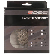 Edge CS-M5008 8-speed cassette in nickel plated zilver, zichtbaar met tanden en bevestigingsring.