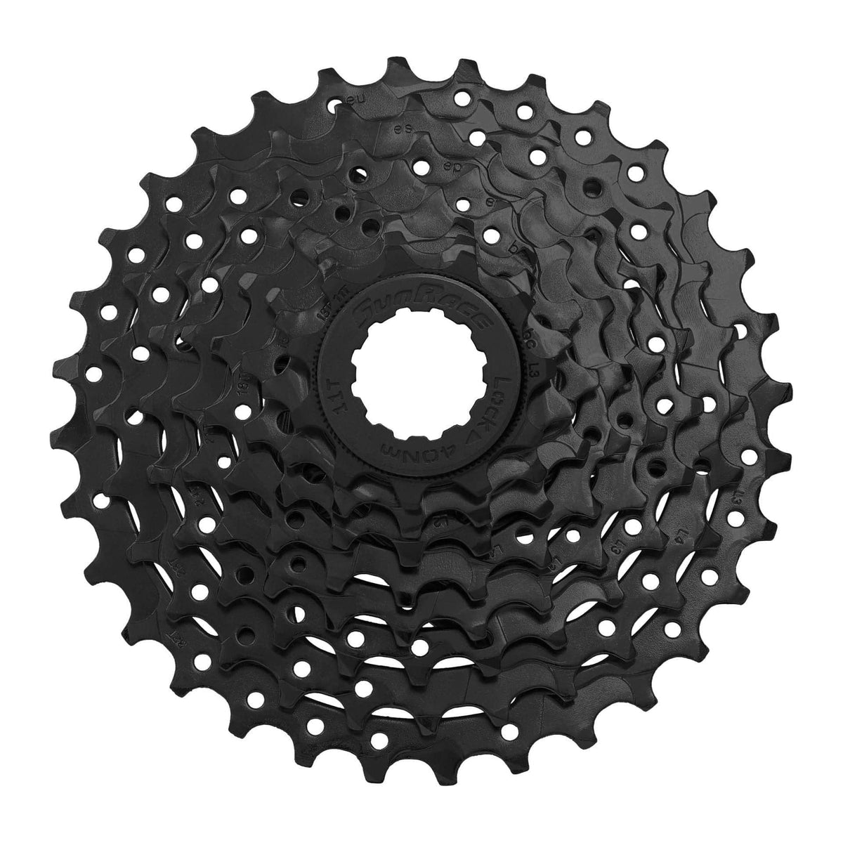 Sunrace 8-speed cassette CSM55 11-32T in zwart, geschikt voor fiets, zichtbaar in werkplaatsverpakking