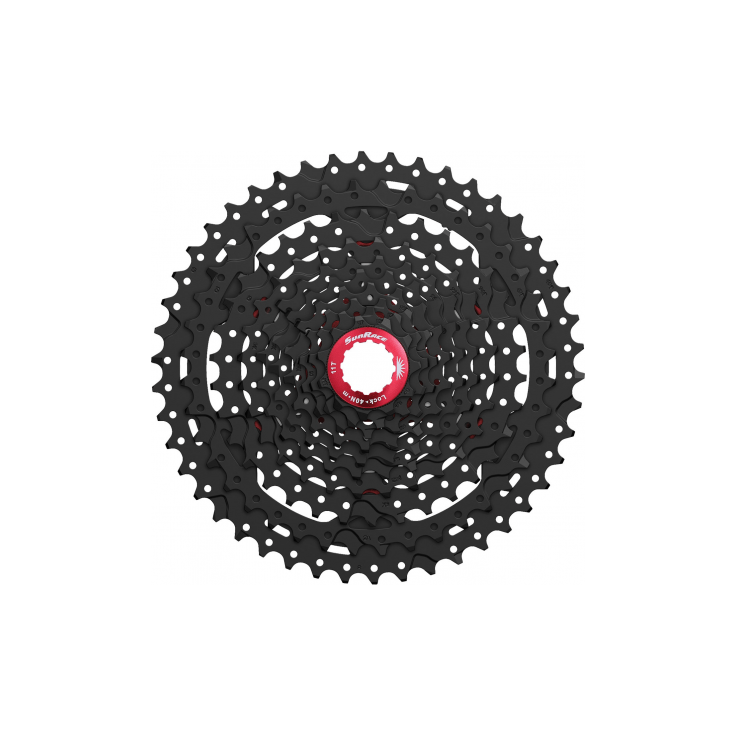 Sunrace 10-speed cassette CSMS3 met 11-46T tandwielen, geschikt voor mountainbike en racefiets, zichtbaar in de afbeelding