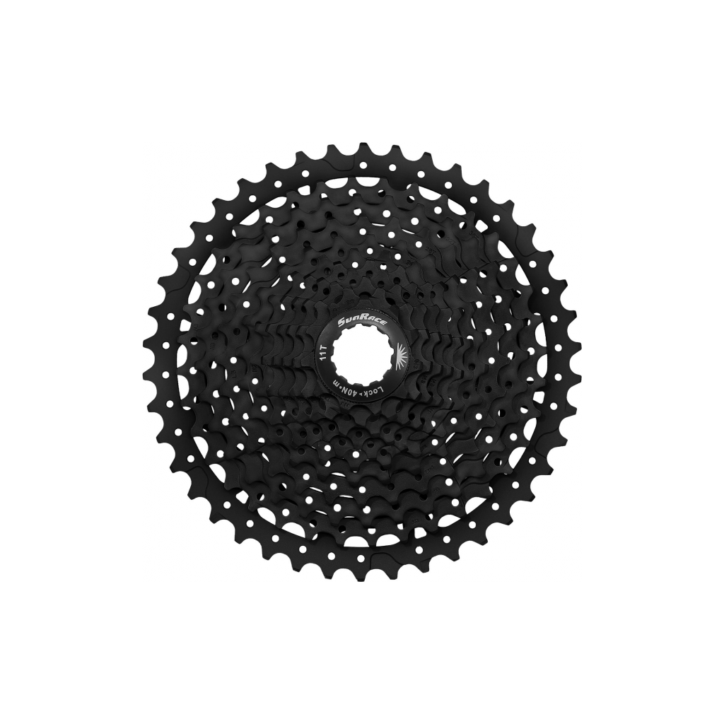 Sunrace 11-speed cassette CSR-X8 11-42T in metallic kleur, geschikt voor mountainbikes en racefietsen.