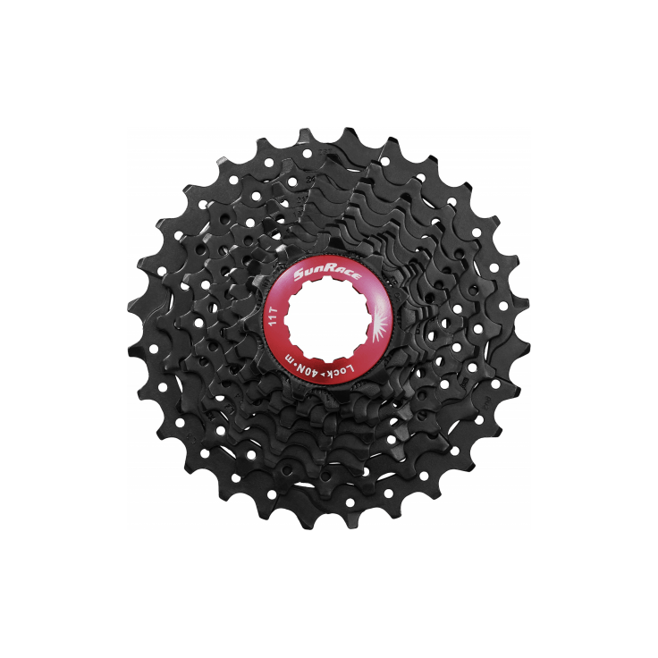Sunrace 10-speed cassette CSRX0 met metalen tanden, geschikt voor racefietsen en betrouwbare schakeling.
