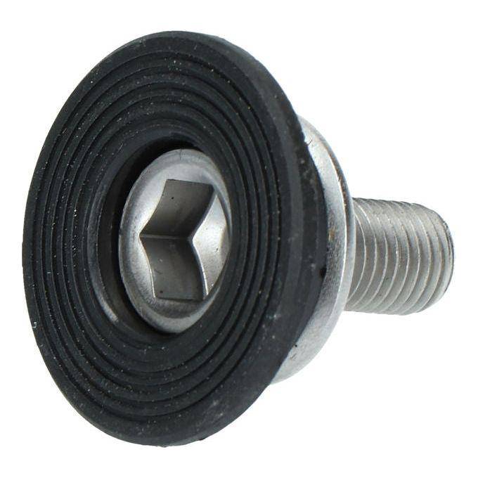 Shimano FC-TX501/FC-TY501 crank bevestigingsbout met afdekkap, zwart en zilver, geschikt voor fietskettingen en cranksets.