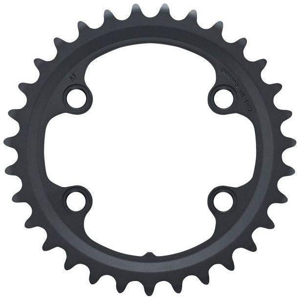 Zwart Shimano Grx FC-RX810 31T kettingblad voor 11-speed drivetrain, zichtbaar met schakelkettinkje en montagegaten.