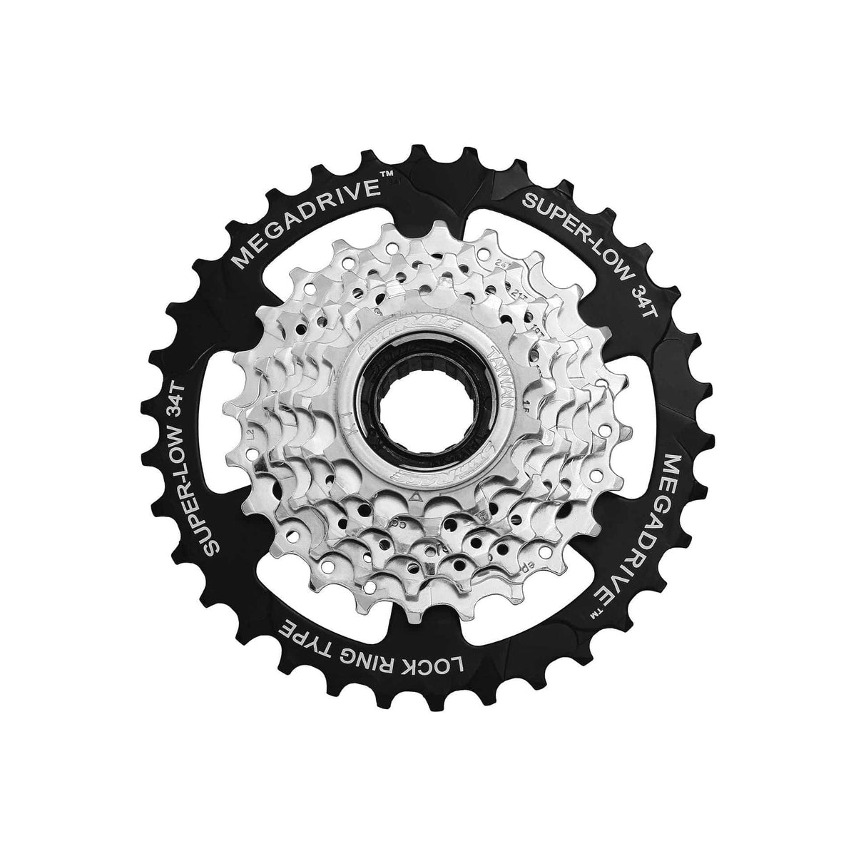 Zink Sunrace 7-speed vrijwiel met 13-34 tanden, geschikt voor fiets, zichtbaar op de afbeelding.