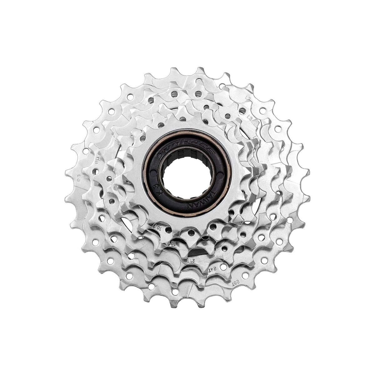 Zink Sunrace 6-speed freewheel met 14-28 tandwielen voor fiets, zichtbaar in de afbeelding.