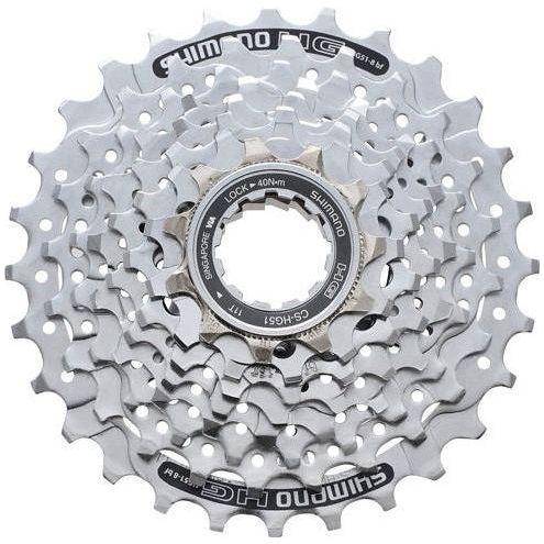 Shimano Alivio HG51 8-speed cassette met metalen tanden en zwarte behuizing voor soepel schakelen op fietsen.