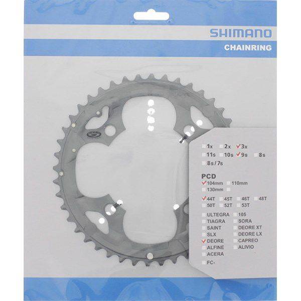 Shimano Deore FC-M590 kettingblad 44T 9-speed, 4-arm, zilver, diameter 104 mm, geschikt voor mountainbike of racefiets