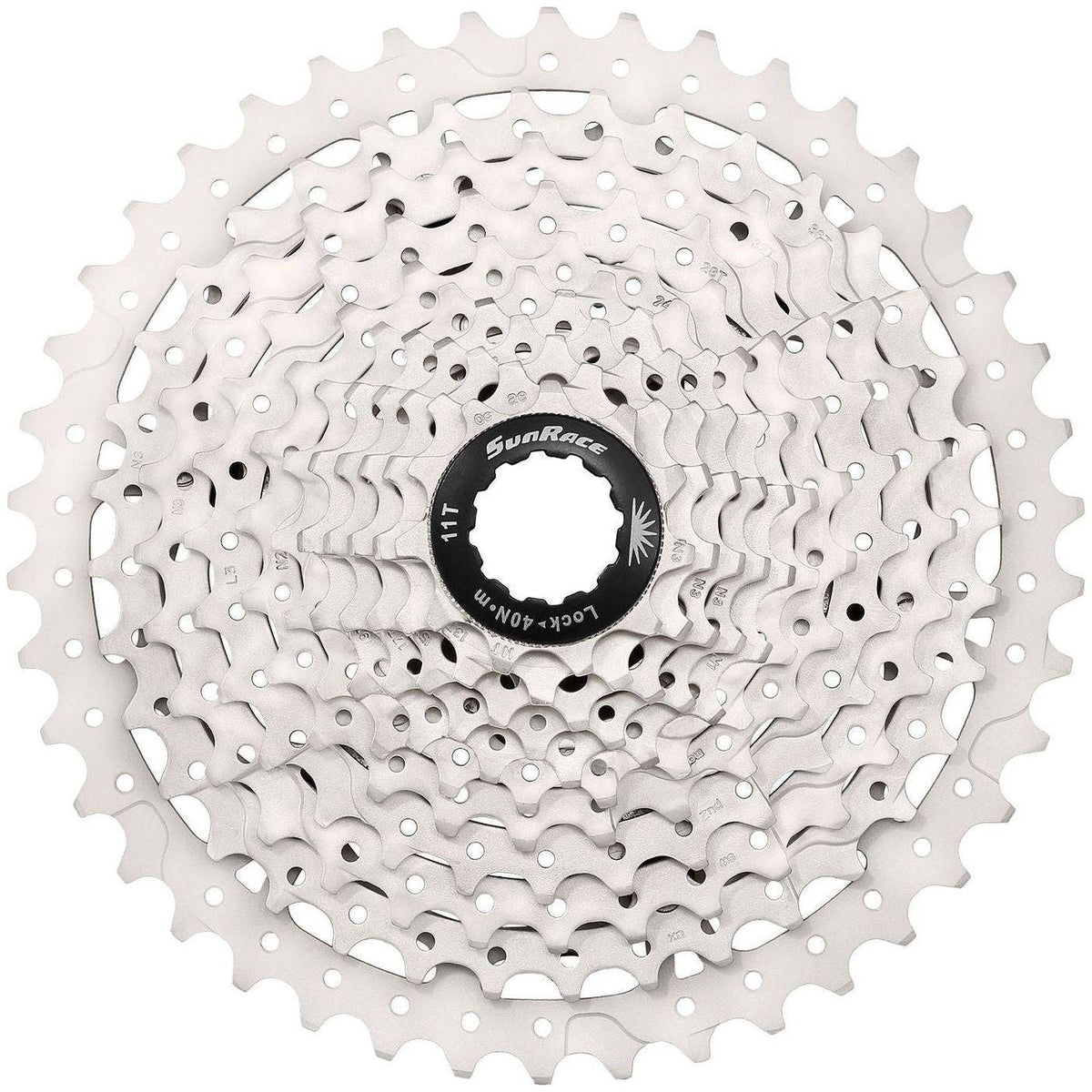 Zwarte Sunrace 10-speed cassette Csms3 met metalen tanden en stevige constructie, geschikt voor racefietsen.