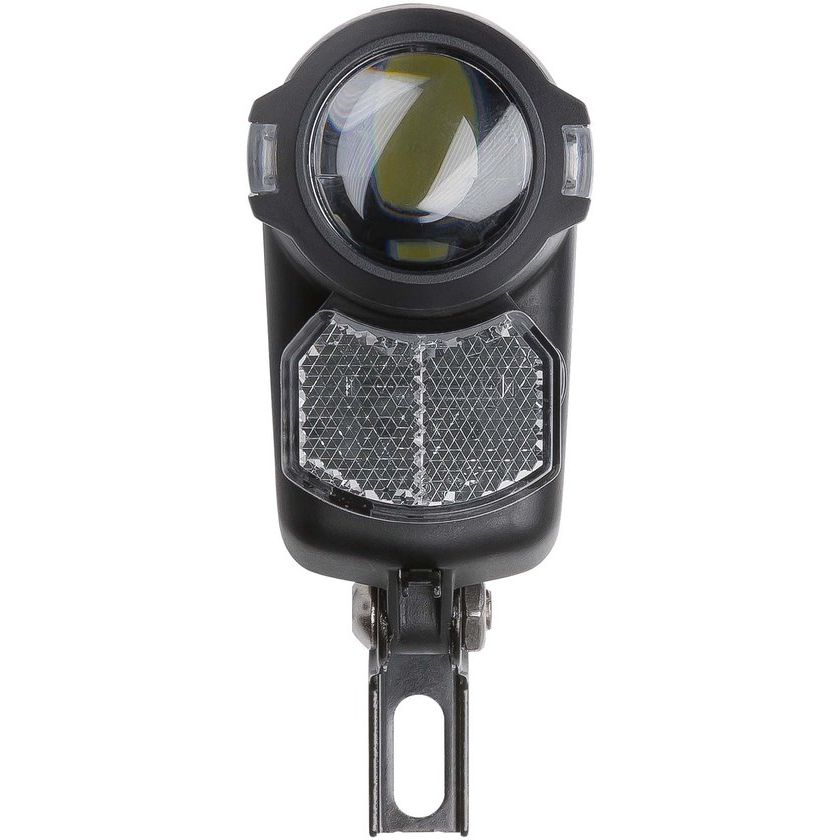 Zwarte Axa Nox City 4 Lux koplamp met batterij voor stadsfietsen, duidelijke verlichting voor veilig fietsen.