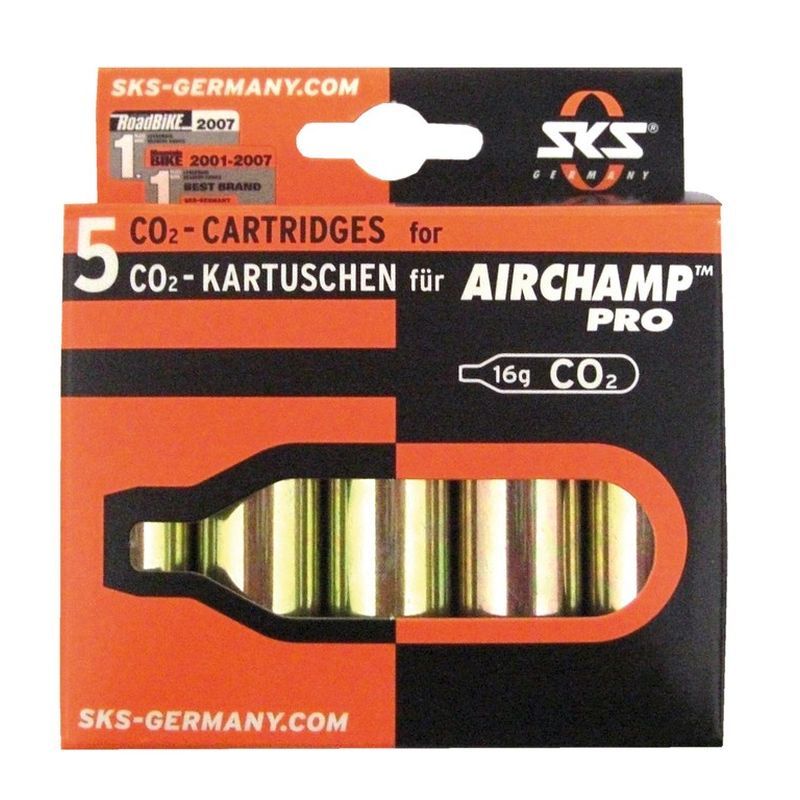 Set van 5 SKS Airchamp Pro CO2-patronen van 16 g zonder schroefdraad voor luchtbuks en luchtsporten