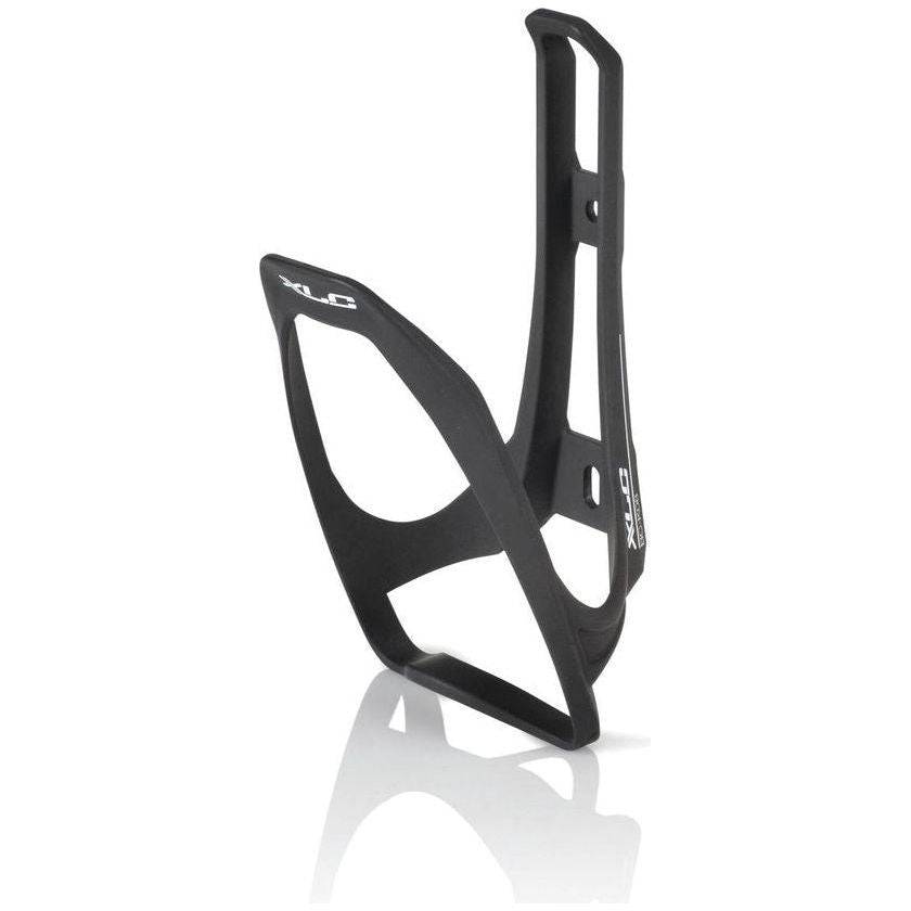 Zwarte XLC bidonhouder BC-K08 van PVC voor fiets, met bevestigingsbeugels en stevige constructie.