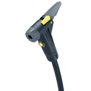 Topeak Joeblow Elite vloerpomp met digitale manometer en stevige handgreep voor fietsen en banden.