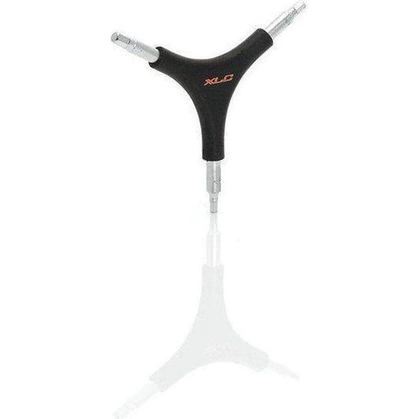 Zwarte en zilveren XLC inbussleutel Y-model To-M02, 4/5/6 mm, zichtbaar met handvat en metalen uiteinden