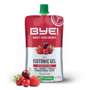 BYE! Pro isotone sportgels met rood fruit smaak, 70g per verpakking, set van 12 stuks, ideaal voor sportprestaties.