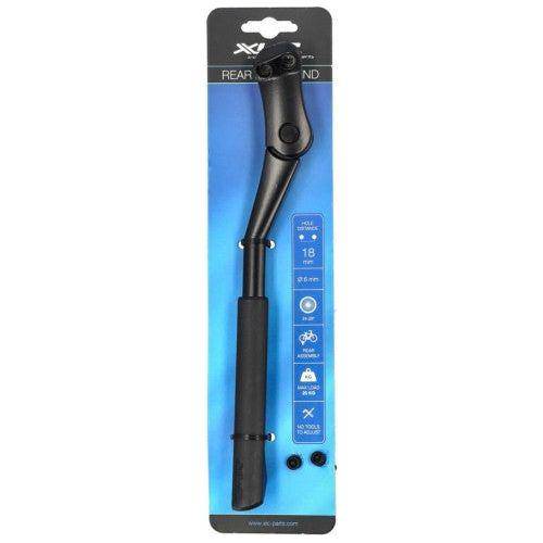 Zwarte XLC standaard voor 24/29 inch fiets, vorkversterking met 18mm M6 bevestiging, KSC09 model op wit achtergrond