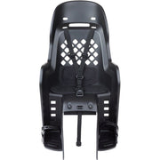 Polisport Joy Black Edition kinderfietsstoel achter met dragerbevestiging voor kinderen, zwart zwart en stevig ontwerp.