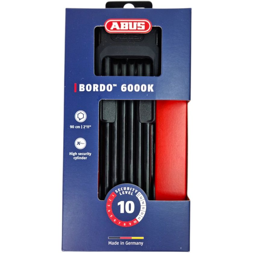 Zwart Abus Bordo Big Alarm 6000KA/120 Vouwslot, 120 cm lang, met Xplus beveiligingsfunctie, zichtbaar in de afbeelding