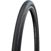 Zwarte Schwalbe Spijsr Plus 28 stadsfiets buitenband met reflectie, geschikt voor stadsfietsen, zichtbaar in de afbeelding.