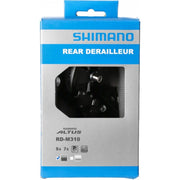 Shimano Altus RD-M310 achterderailleur voor 7-8 snelheden met brede link en megapulley, zichtbaar in de afbeelding.