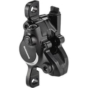 Zwarte Shimano Br-Mt200 hydraulische remklauw zonder leiding, zichtbaar met remmen en montagepunten.