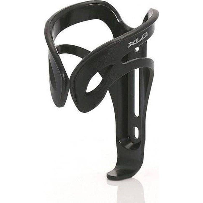 Zwarte kunststof XLC bidonhouder BC-K01 voor fiets, bevestiging en ruimte voor waterfles.