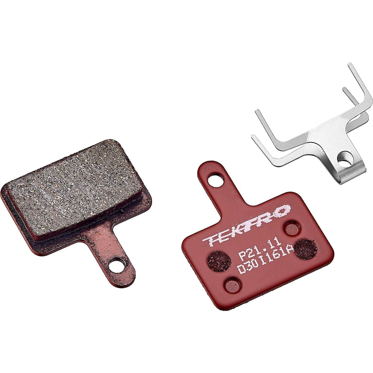 Tektro P21.11 5 mm resin schijfremblokjes voor fietsremmen, close-up van de remblokken in een natuurlijke houding